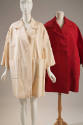 Wide red thigh-length coat shown with its muslin copy