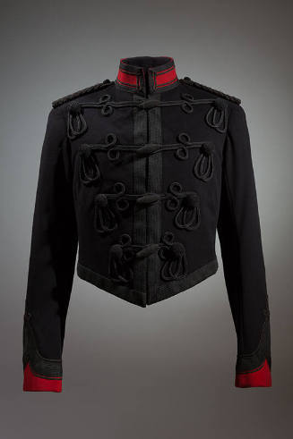 Black and red cropped jacket with braided ornamentation
