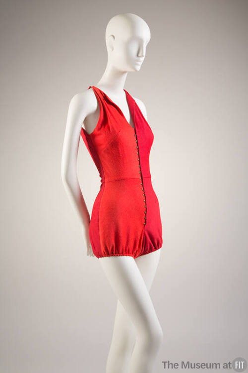 Red and orange one-piece swimsuit