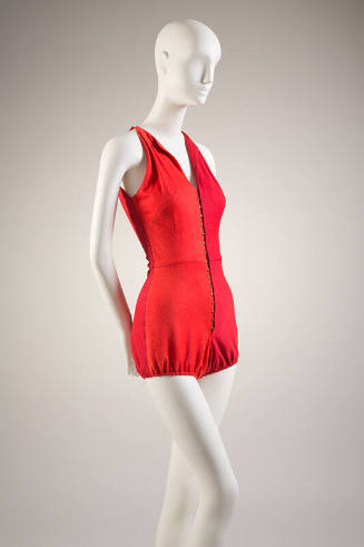 Red and orange one-piece swimsuit