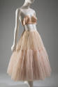Pink lace strapless bra and pink net petticoat with three flounces 