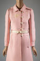 Pink wool and acrylic coat; matching white wool belt