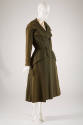 Green double breasted coat, fitted waist and flare skirt