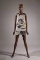 Sleeveless A-line mini dress with large scale black and white print of a rose