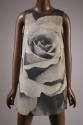 Close up view of black and white rose print dress