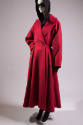 Red double-breasted hooded ankle-length coat
