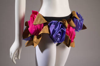 Black cotton bikini bottom with 3D taffeta purple, pink and gold roses 