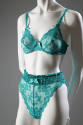 Blue green lace underwire bra and matching high cut panties