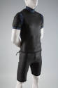 Black short sleeve scuba top with high neck, and knee length trunks