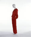 Red jogging suit: bomber style zip front drawstring hood jacket and matching pants