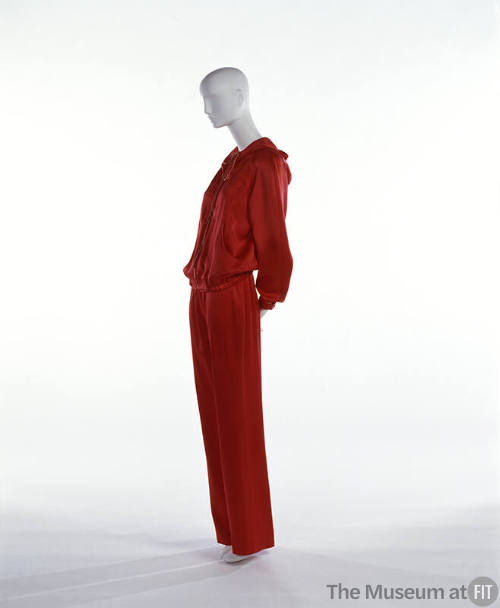 Red jogging suit: bomber style zip front drawstring hood jacket and matching pants