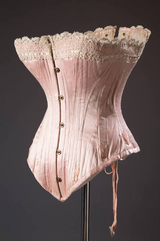 Pink satin corset with lace trim