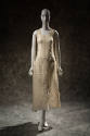 Pale pink crimped texture square neck sleeveless below-the-knee dress 