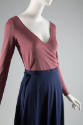 Navy blue warp skirt with dusty rose v-neck longsleeve top