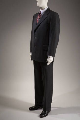 Dark grey flannel suit: jacket with notch collar, matching pants