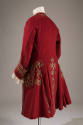 Man's formal set: red collarless coat with full skirt, matching long sleeve waistcoat with gilt…