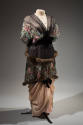Black short sleeve lace and silk floral dress: two tiered skirt and pink underskirt