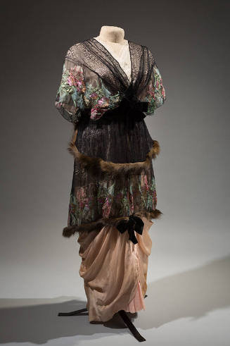 Black short sleeve lace and silk floral dress: two tiered skirt and pink underskirt