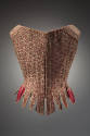Stays in pink, beige, brown, burgundy and green silk floral brocade 
