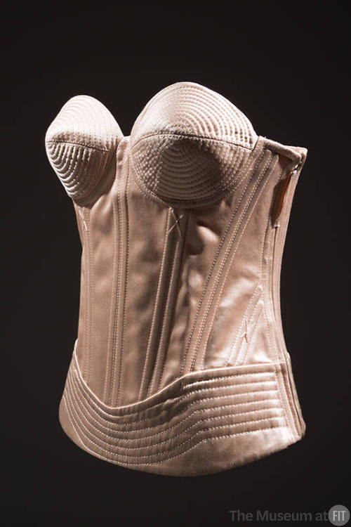 Pink corset top with bodice boning, molded and stitched bra cups and bottom panel 