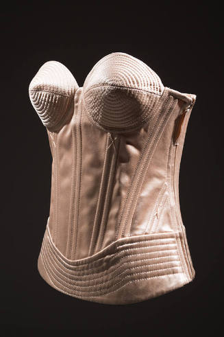 Pink corset top with bodice boning, molded and stitched bra cups and bottom panel 