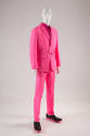 Man’s neon pink suit with belted single breasted jacket, matching slim pants, fuchsia pink shir…