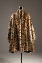 Tiger print faux fur knee length long sleeve coat  with shawl collar