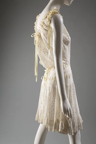 Off-white cotton eyelet and lace sleeveless top and matching bloomers