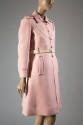 Pink wool and acrylic coat; matching white wool belt