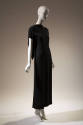 Long black evening dress with high cowl front bodice