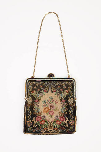 Small square pouch tapestry bag with symmetrial floral design and gold frame, chain handle