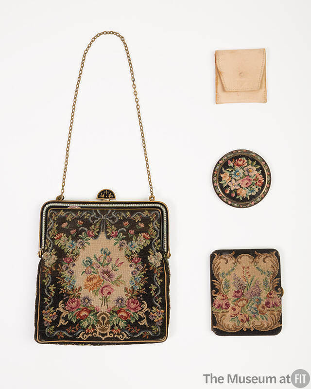 Small square pouch tapestry bag with symmetrical floral design, inner cigarette case, compact, …