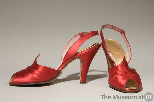 Bright red sling back, open toe evening shoes with high heel
