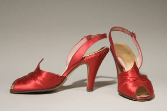Bright red sling back, open toe evening shoes with high heel