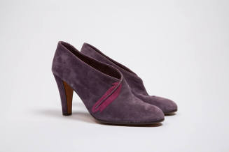 Purple suede pump/ankle bootie with pink suede feather applique 
