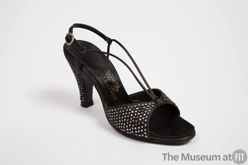 Black, rhinestone studden sling back sandals and high heel
