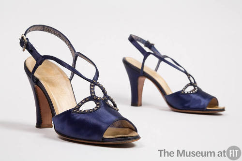 Blue satin high heel open toe ankle strap sandals with rhinestone cutout teardrops at instep