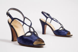Blue satin high heel open toe ankle strap sandals with rhinestone cutout teardrops at instep