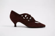 Dark red brown shoe with cut work at sides and low heel