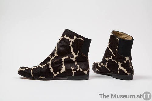 Giraffe print calf hair flat boots with elastic back 
