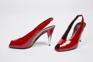 Red patent leather opentoe sling back high heel shoes