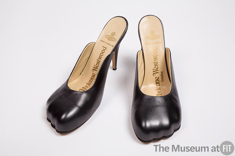 Black leather high heel mule shoes with toe shaped front