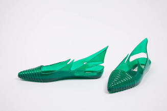 Green plastic pointy toe sling back sandals