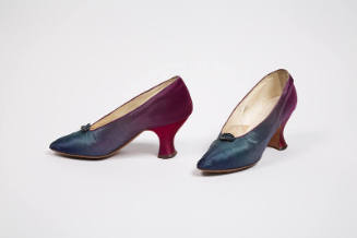 Pair of blue/purple ombre court style evening pumps with tiny oval buckle ornament of blue ston…
