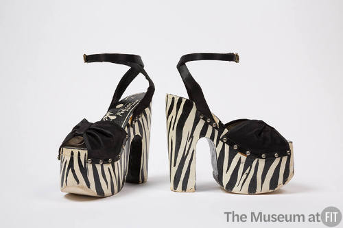 Black  satin ankle strap open toe sandals with hand painted black and white zebra striped high …