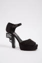 Black open toe platform ankle strap shoes with hand gun high heel