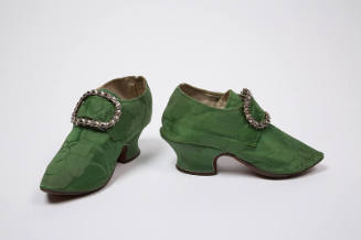 Green damask shoes with Louis heel and buckle