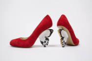 Red pumps with black and white butterfly wing high heels