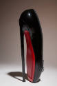 Black letter Fetish Ballerine point shoe with 8 1/4" spike high heel and red sole