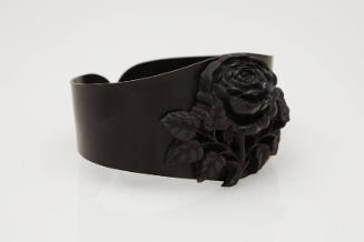 Black cuff bracelet with black 3D rose
